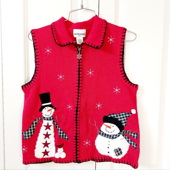 breckenridge Sweaters - Rustic Snowman Zip Sweater Vest size Petite Small Breckenridge‎ Christmas